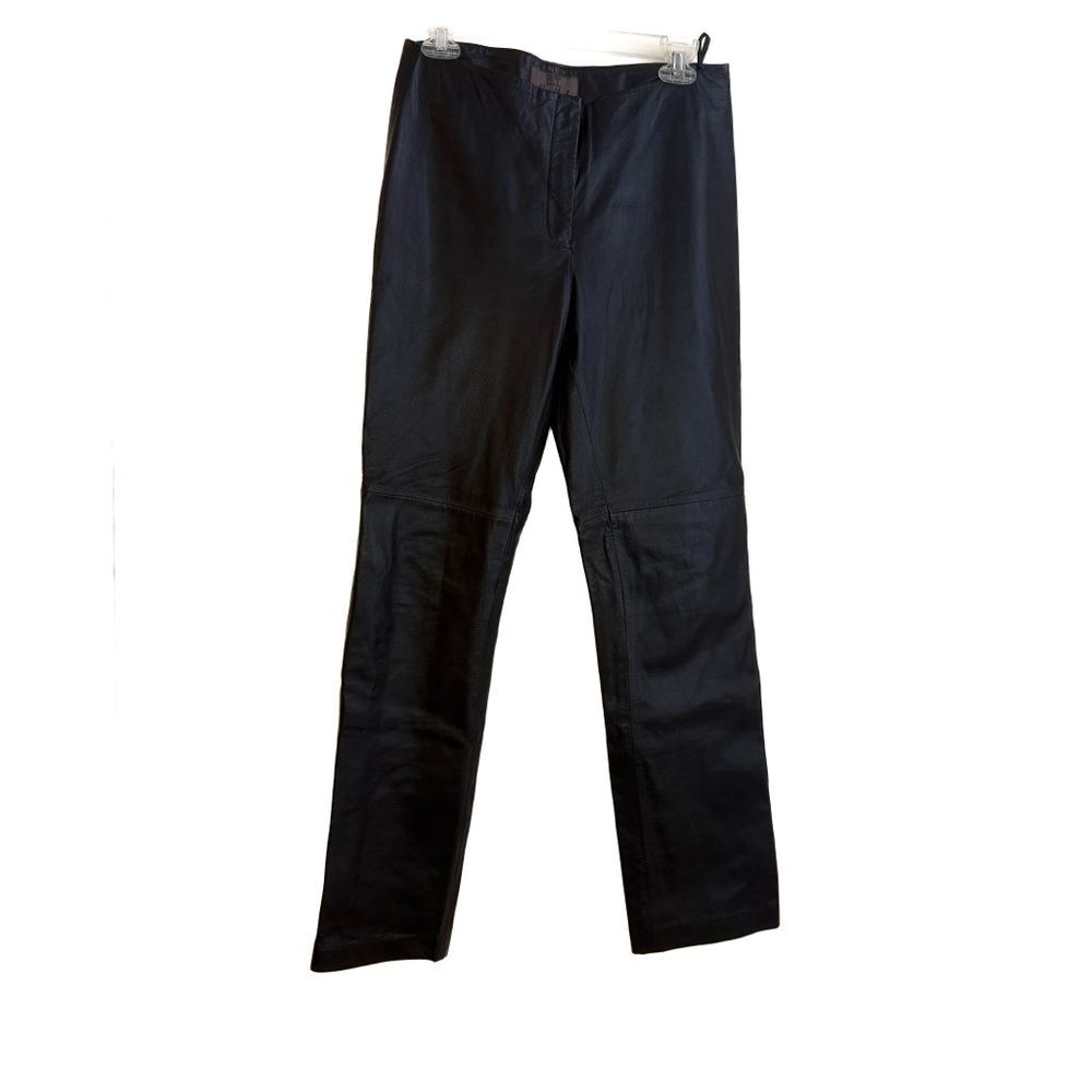 Y2K Vintage 100% Leather Straight Leg Black Motorcycle Pants 6